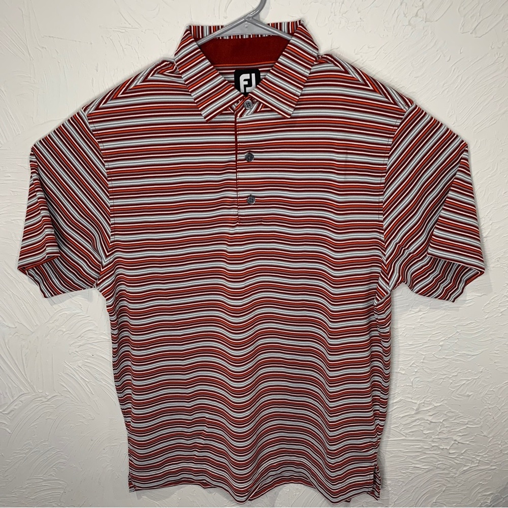 FootJoy Red Striped Pique Tech Golf Polo Shirt Mens Medium 27905